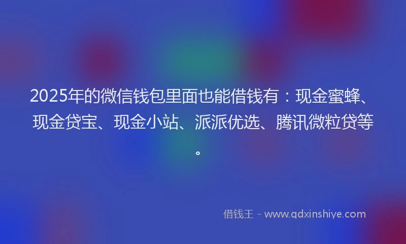 2025年的微信钱包里面也能借钱有：现金蜜蜂、现金贷宝、现金小站、派派优选、腾讯微粒贷等。