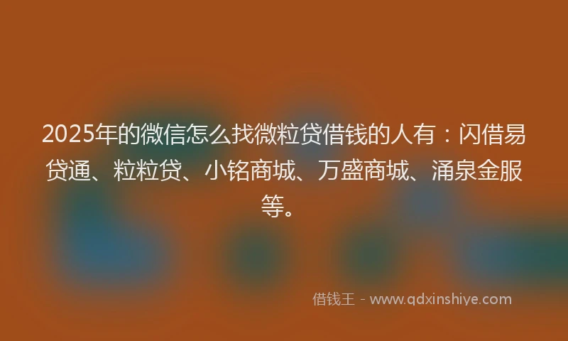 2025年的微信怎么找微粒贷借钱的人有：闪借易贷通、粒粒贷、小铭商城、万盛商城、涌泉金服等。