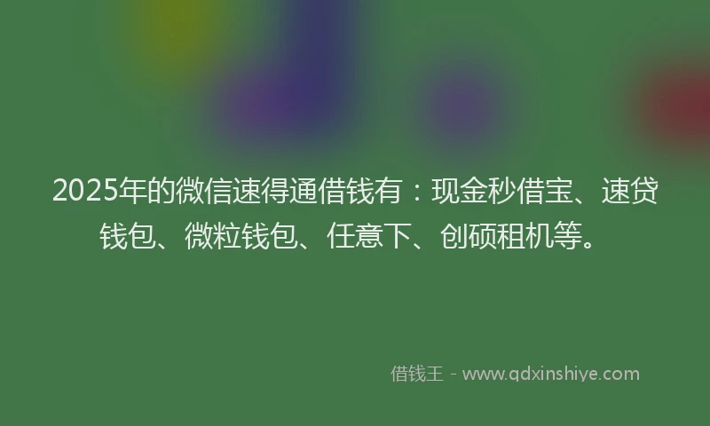 2025年的微信速得通借钱有：现金秒借宝、速贷钱包、微粒钱包、任意下、创硕租机等。