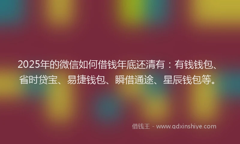 2025年的微信如何借钱年底还清有：有钱钱包、省时贷宝、易捷钱包、瞬借通途、星辰钱包等。
