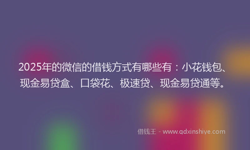 2025年的微信的借钱方式有哪些有：小花钱包、现金易贷盒、口袋花、极速贷、现金易贷通等。