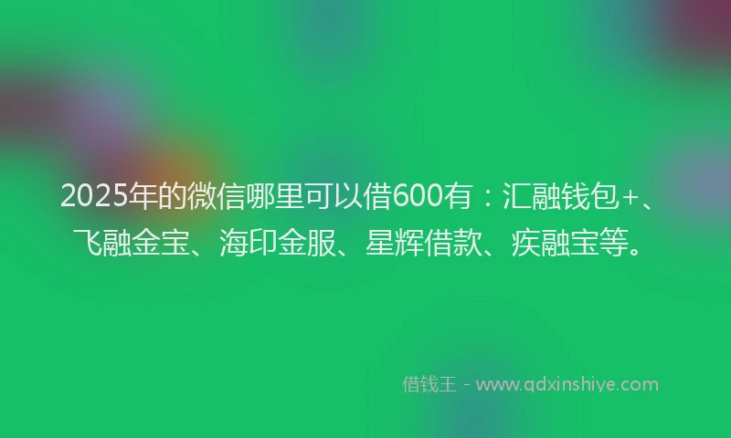 2025年的微信哪里可以借600有：汇融钱包+、飞融金宝、海印金服、星辉借款、疾融宝等。