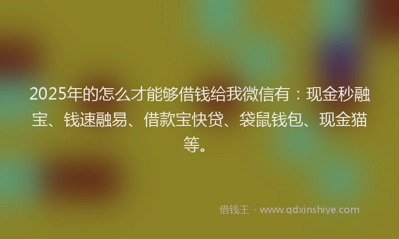 2025年的怎么才能够借钱给我微信有：现金秒融宝、钱速融易、借款宝快贷、袋鼠钱包、现金猫等。