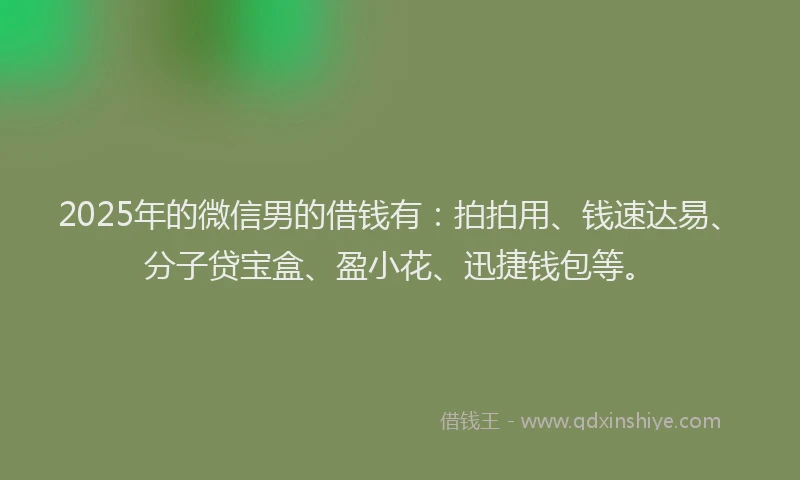 2025年的微信男的借钱有：拍拍用、钱速达易、分子贷宝盒、盈小花、迅捷钱包等。