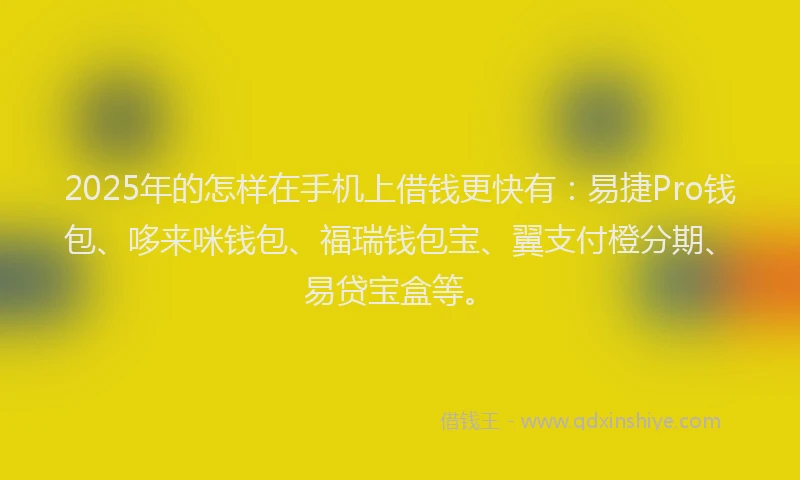 2025年的怎样在手机上借钱更快有：易捷Pro钱包、哆来咪钱包、福瑞钱包宝、翼支付橙分期、易贷宝盒等。