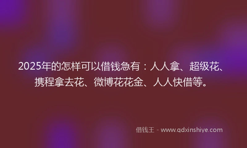 2025年的怎样可以借钱急有：人人拿、超级花、携程拿去花、微博花花金、人人快借等。