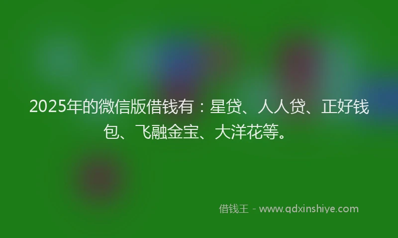 2025年的微信版借钱有：星贷、人人贷、正好钱包、飞融金宝、大洋花等。
