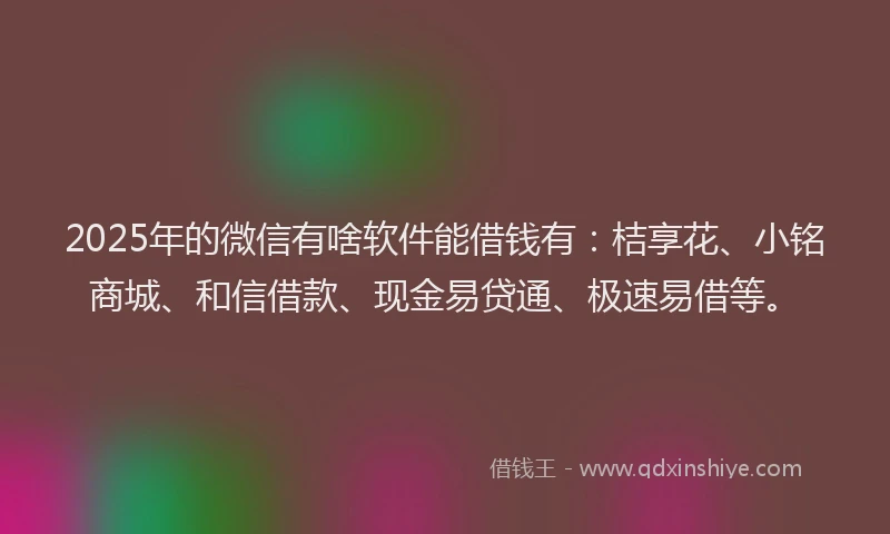 2025年的微信有啥软件能借钱有：桔享花、小铭商城、和信借款、现金易贷通、极速易借等。