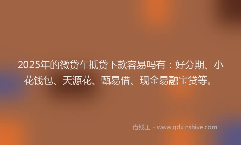 2025年的微贷车抵贷下款容易吗有：好分期、小花钱包、天源花、甄易借、现金易融宝贷等。