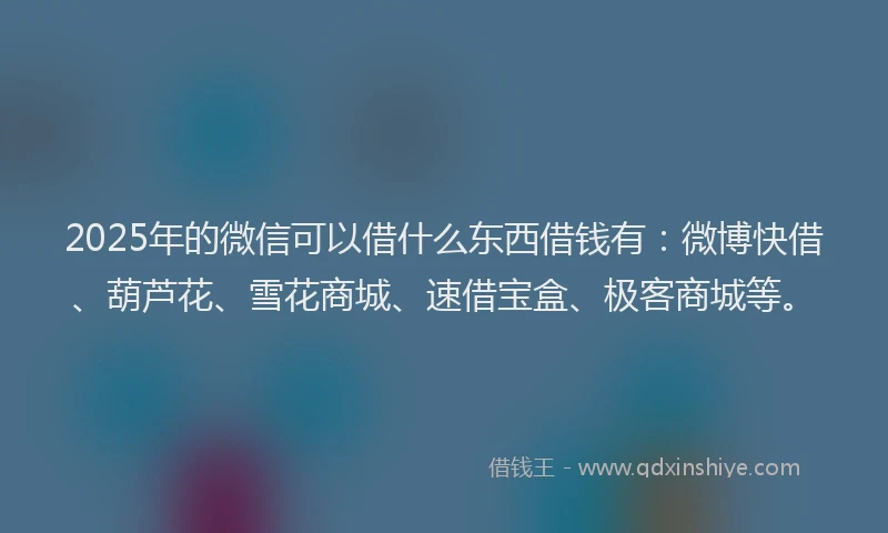 2025年的微信可以借什么东西借钱有:微博快借、葫芦花、雪花商城、速借宝盒、极客商城等。