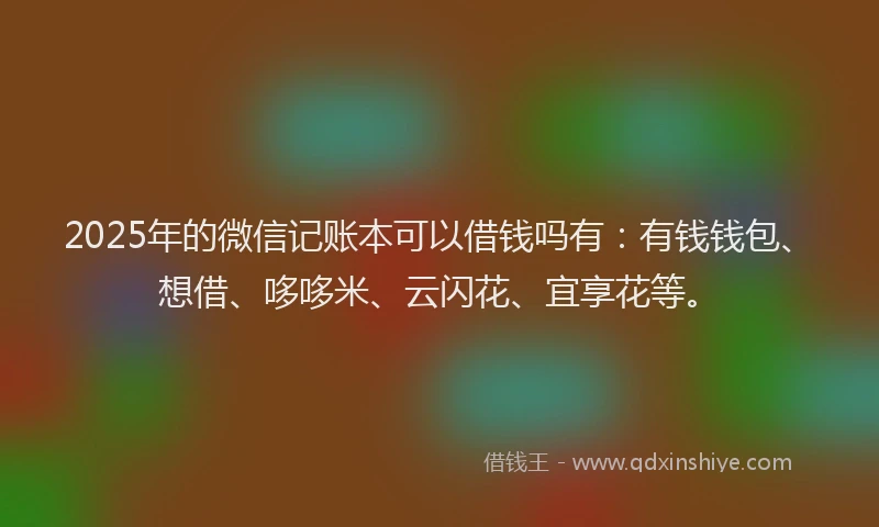 2025年的微信记账本可以借钱吗有：有钱钱包、想借、哆哆米、云闪花、宜享花等。