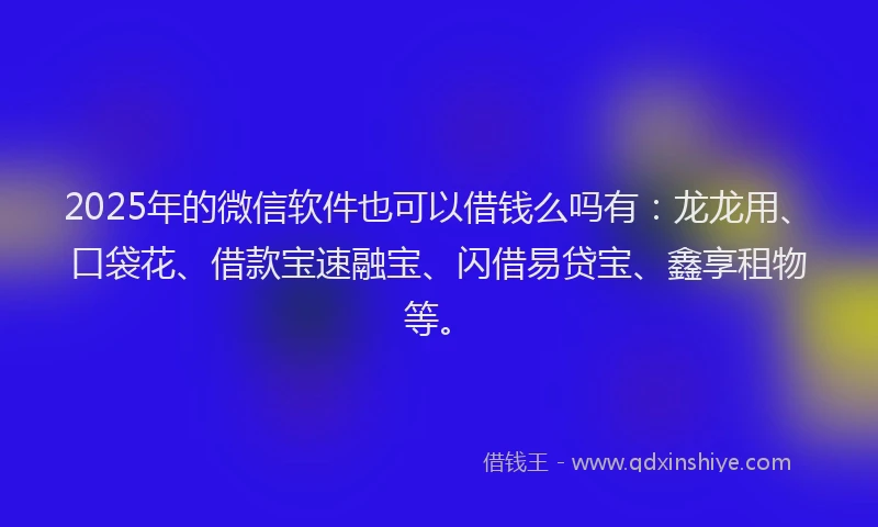 2025年的微信软件也可以借钱么吗有：龙龙用、口袋花、借款宝速融宝、闪借易贷宝、鑫享租物等。