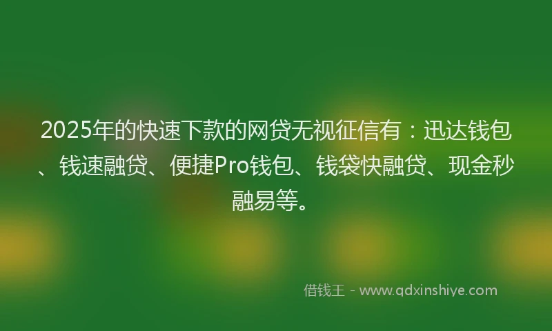 2025年的快速下款的网贷无视征信有：迅达钱包、钱速融贷、便捷Pro钱包、钱袋快融贷、现金秒融易等。