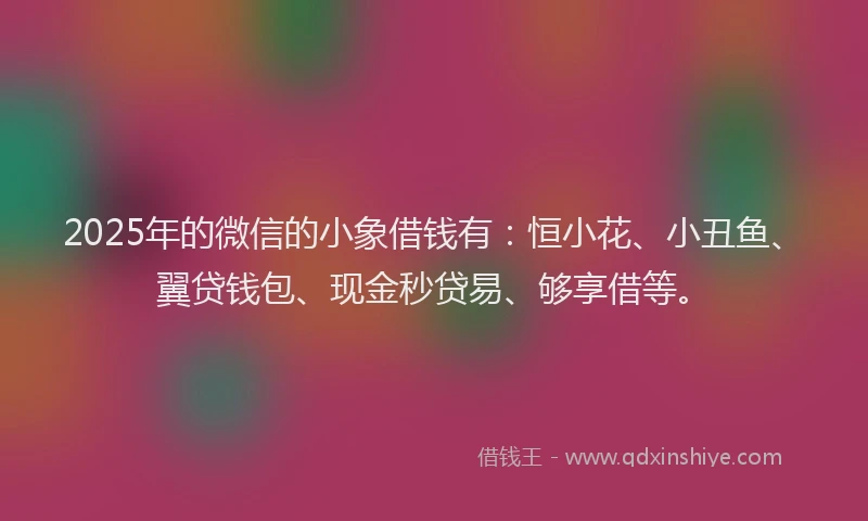 2025年的微信的小象借钱有：恒小花、小丑鱼、翼贷钱包、现金秒贷易、够享借等。