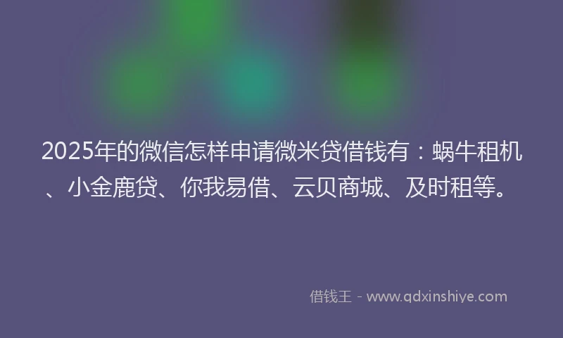 2025年的微信怎样申请微米贷借钱有：蜗牛租机、小金鹿贷、你我易借、云贝商城、及时租等。