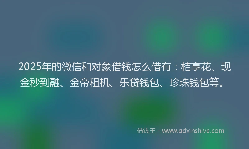2025年的微信和对象借钱怎么借有：桔享花、现金秒到融、金帝租机、乐贷钱包、珍珠钱包等。