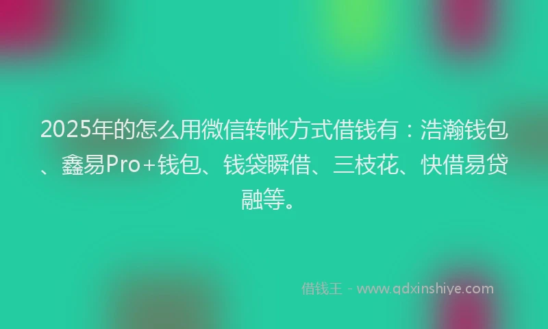 2025年的怎么用微信转帐方式借钱有：浩瀚钱包、鑫易Pro+钱包、钱袋瞬借、三枝花、快借易贷融等。