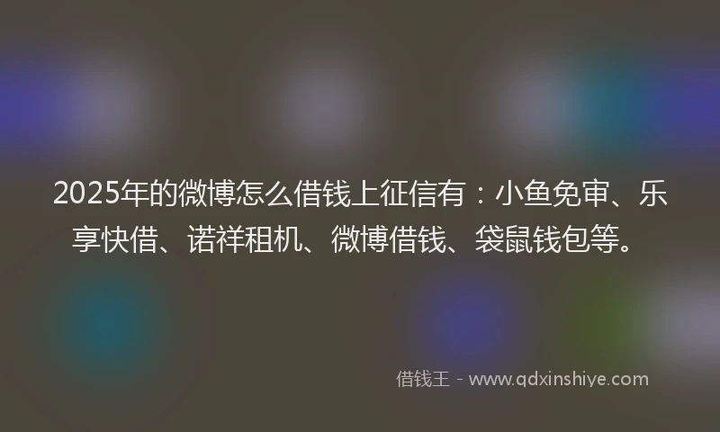 2025年的微博怎么借钱上征信有：小鱼免审、乐享快借、诺祥租机、微博借钱、袋鼠钱包等。