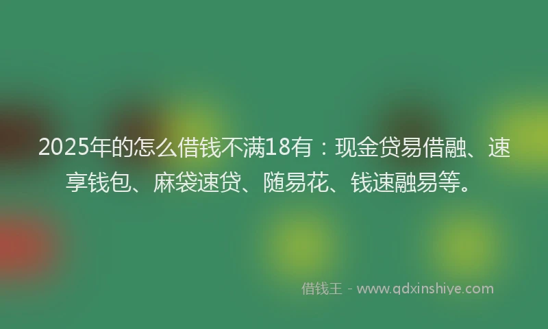 2025年的怎么借钱不满18有：现金贷易借融、速享钱包、麻袋速贷、随易花、钱速融易等。