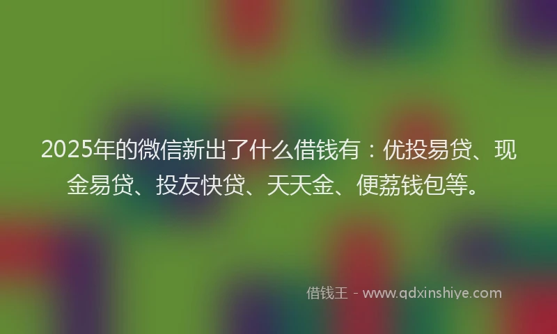 2025年的微信新出了什么借钱有：优投易贷、现金易贷、投友快贷、天天金、便荔钱包等。