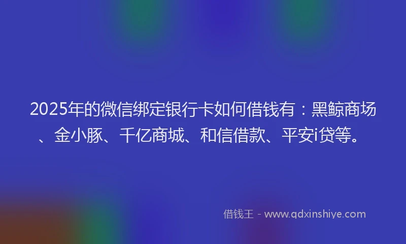 2025年的微信绑定银行卡如何借钱有：黑鲸商场、金小豚、千亿商城、和信借款、平安i贷等。