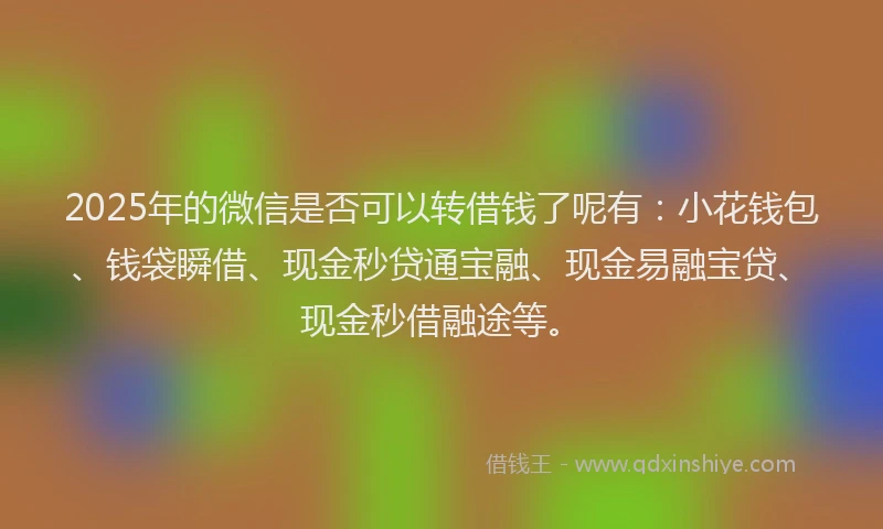 2025年的微信是否可以转借钱了呢有：小花钱包、钱袋瞬借、现金秒贷通宝融、现金易融宝贷、现金秒借融途等。