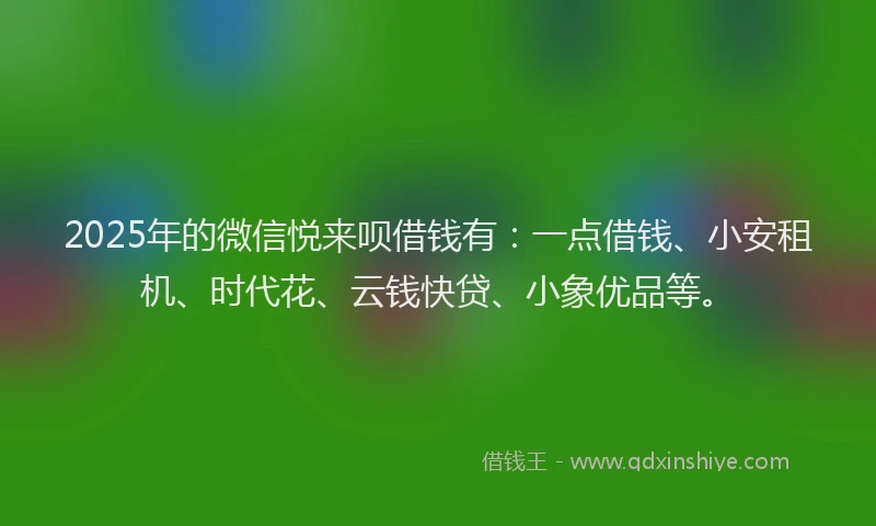 2025年的微信悦来呗借钱有：一点借钱、小安租机、时代花、云钱快贷、小象优品等。