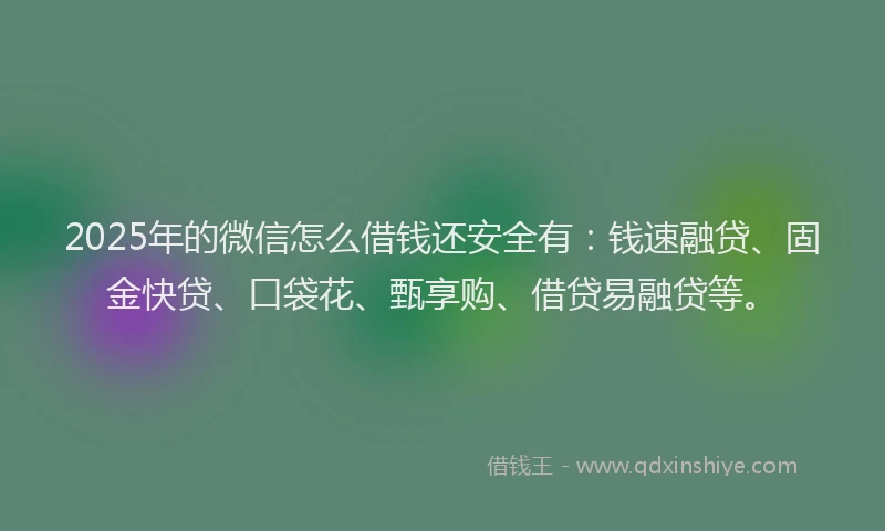 2025年的微信怎么借钱还安全有：钱速融贷、固金快贷、口袋花、甄享购、借贷易融贷等。
