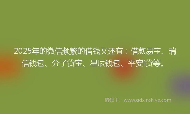 2025年的微信频繁的借钱又还有：借款易宝、瑞信钱包、分子贷宝、星辰钱包、平安i贷等。