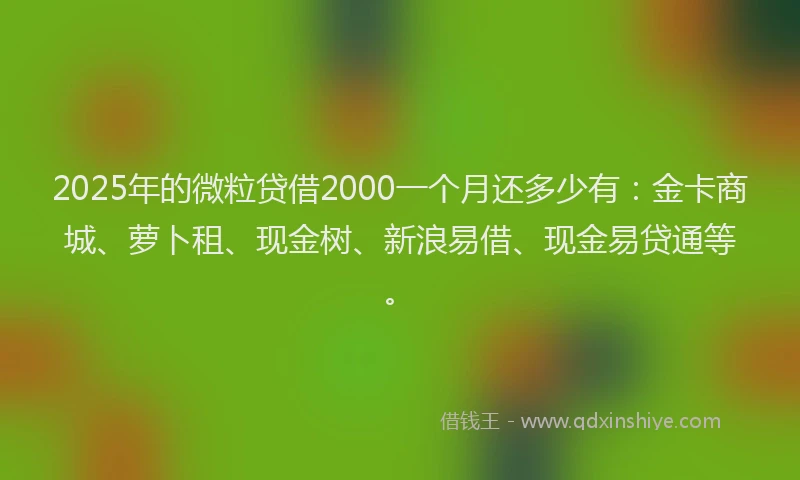 2025年的微粒贷借2000一个月还多少有：金卡商城、萝卜租、现金树、新浪易借、现金易贷通等。