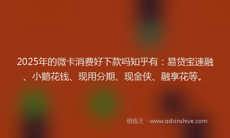 2025年的微卡消费好下款吗知乎有：易贷宝速融、小鹅花钱、现用分期、现金侠、融享花等。
