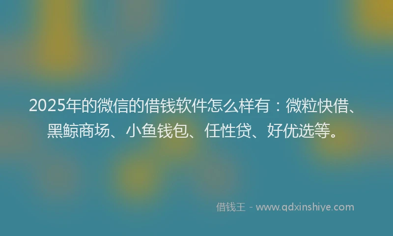 2025年的微信的借钱软件怎么样有：微粒快借、黑鲸商场、小鱼钱包、任性贷、好优选等。