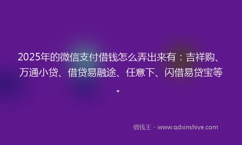 2025年的微信支付借钱怎么弄出来有：吉祥购、万通小贷、借贷易融途、任意下、闪借易贷宝等。
