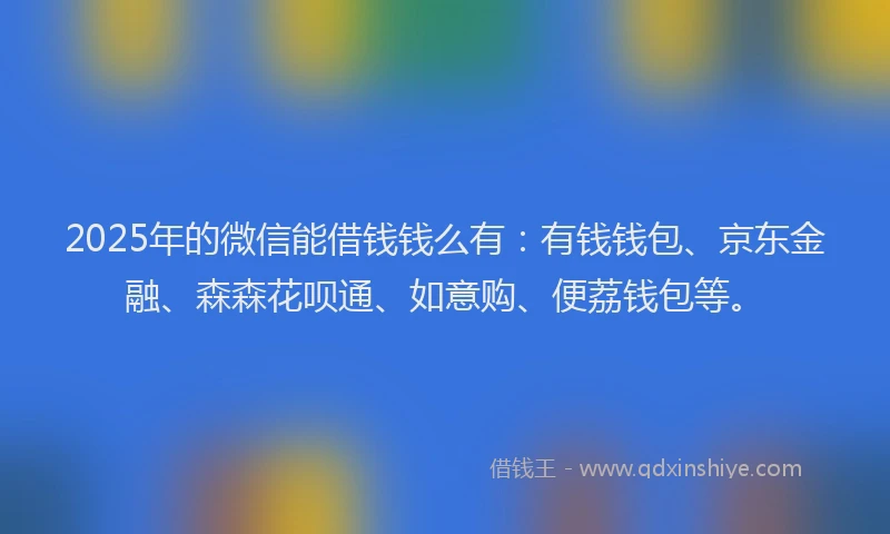 2025年的微信能借钱钱么有：有钱钱包、京东金融、森森花呗通、如意购、便荔钱包等。