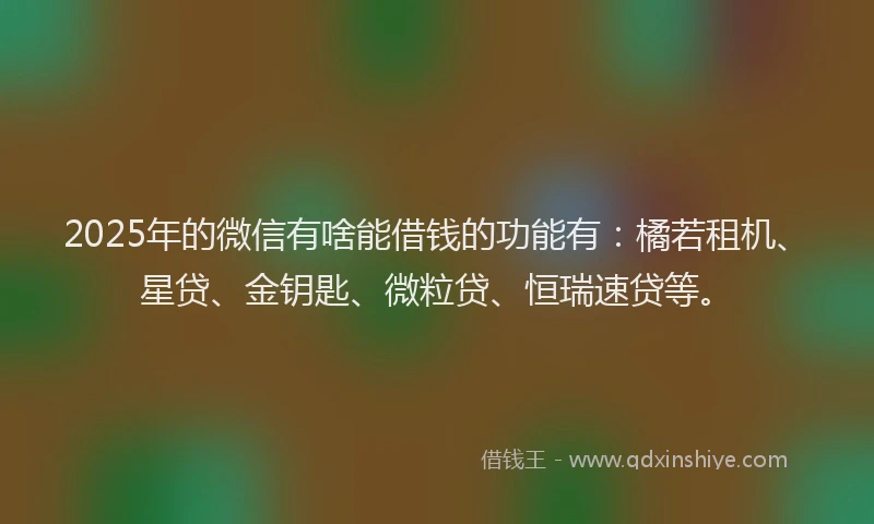 2025年的微信有啥能借钱的功能有：橘若租机、星贷、金钥匙、微粒贷、恒瑞速贷等。