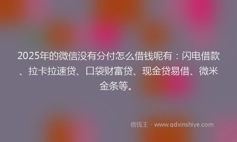2025年的微信没有分付怎么借钱呢有：闪电借款、拉卡拉速贷、口袋财富贷、现金贷易借、微米金条等。