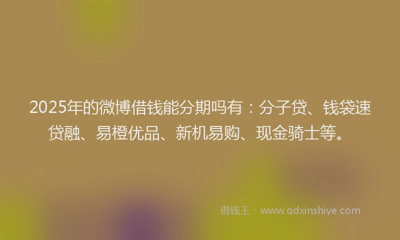 2025年的微博借钱能分期吗有：分子贷、钱袋速贷融、易橙优品、新机易购、现金骑士等。