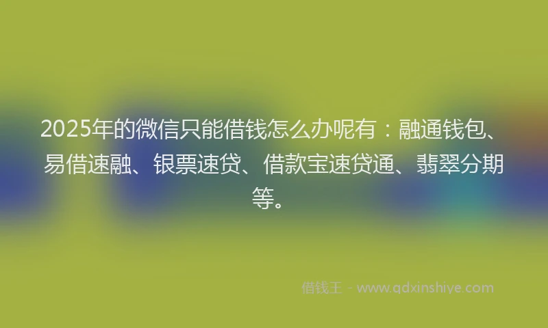 2025年的微信只能借钱怎么办呢有:融通钱包、易借速融、银票速贷、借款宝速贷通、翡翠分期等。
