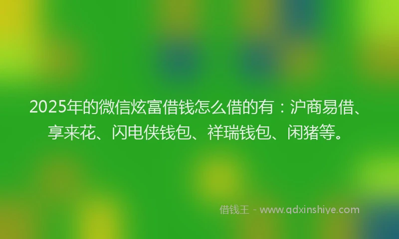 2025年的微信炫富借钱怎么借的有：沪商易借、享来花、闪电侠钱包、祥瑞钱包、闲猪等。