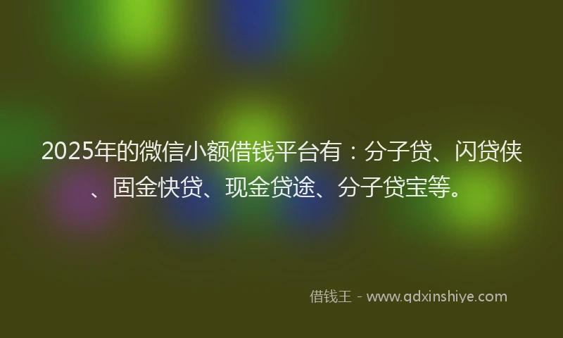 2025年的微信小额借钱平台有：分子贷、闪贷侠、固金快贷、现金贷途、分子贷宝等。