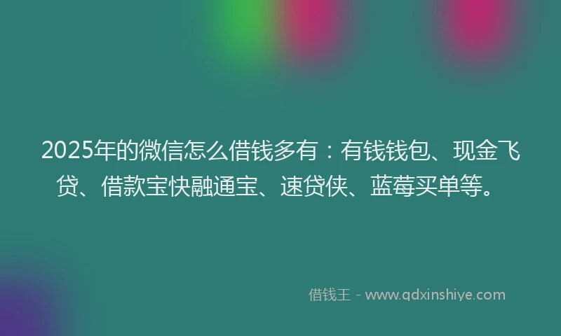2025年的微信怎么借钱多有：有钱钱包、现金飞贷、借款宝快融通宝、速贷侠、蓝莓买单等。