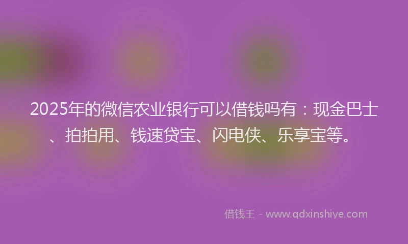 2025年的微信农业银行可以借钱吗有：现金巴士、拍拍用、钱速贷宝、闪电侠、乐享宝等。