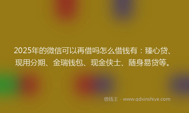2025年的微信可以再借吗怎么借钱有：臻心贷、现用分期、金瑞钱包、现金侠士、随身易贷等。
