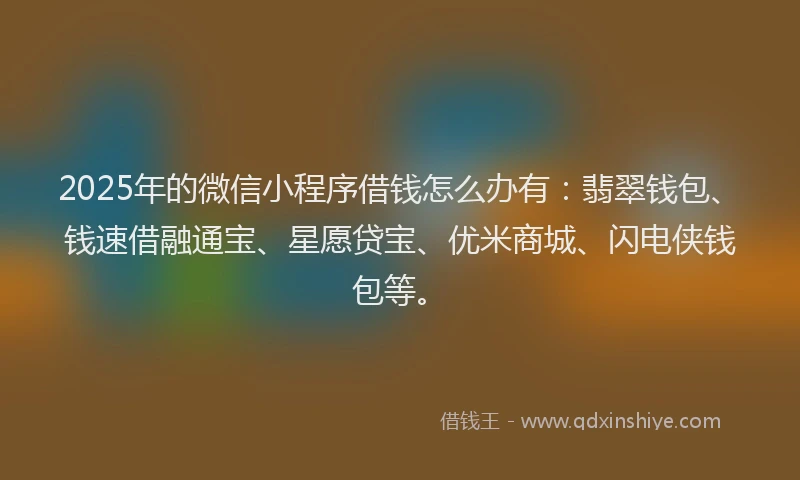 2025年的微信小程序借钱怎么办有：翡翠钱包、钱速借融通宝、星愿贷宝、优米商城、闪电侠钱包等。