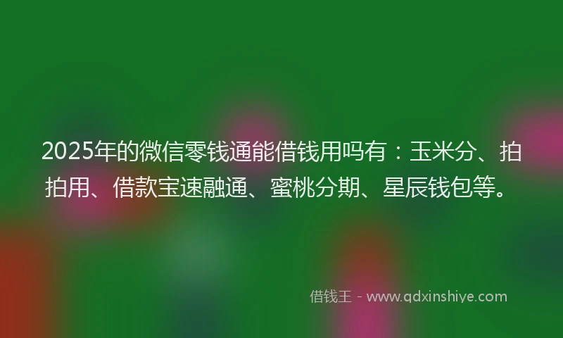 2025年的微信零钱通能借钱用吗有：玉米分、拍拍用、借款宝速融通、蜜桃分期、星辰钱包等。
