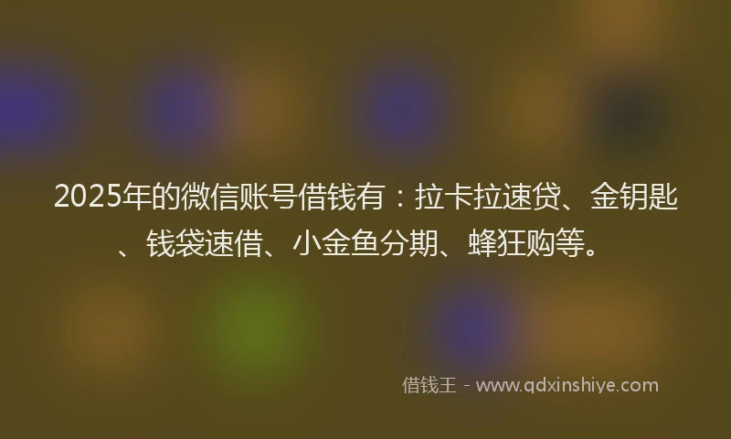 2025年的微信账号借钱有：拉卡拉速贷、金钥匙、钱袋速借、小金鱼分期、蜂狂购等。