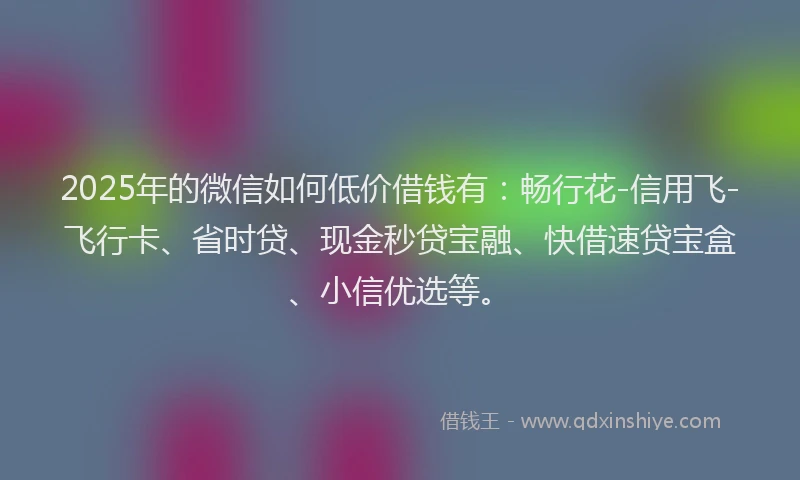 2025年的微信如何低价借钱有：畅行花-信用飞-飞行卡、省时贷、现金秒贷宝融、快借速贷宝盒、小信优选等。
