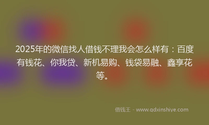 2025年的微信找人借钱不理我会怎么样有：百度有钱花、你我贷、新机易购、钱袋易融、鑫享花等。