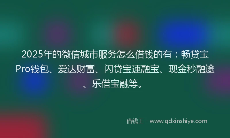2025年的微信城市服务怎么借钱的有：畅贷宝Pro钱包、爱达财富、闪贷宝速融宝、现金秒融途、乐借宝融等。