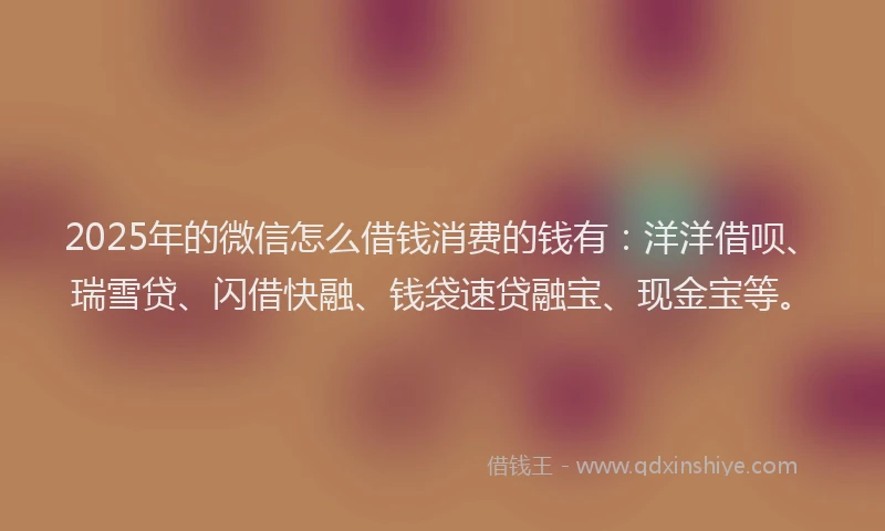 2025年的微信怎么借钱消费的钱有：洋洋借呗、瑞雪贷、闪借快融、钱袋速贷融宝、现金宝等。